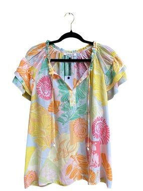 Rose And Olive NWT Multicolor Seashell Floral Print Blouse Womens Plus Size 1X
